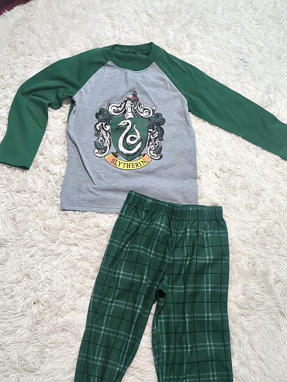 Harry Potter Hogwarts Houses Crest Raglan Plaid Pant Pajama Set - Slytherin